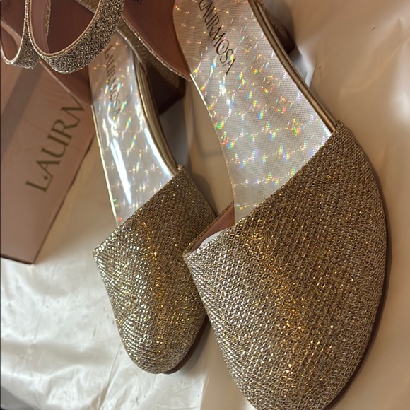 Glamorous Gold Glitter Heels with Ankle Strap - Picture 7 of 9